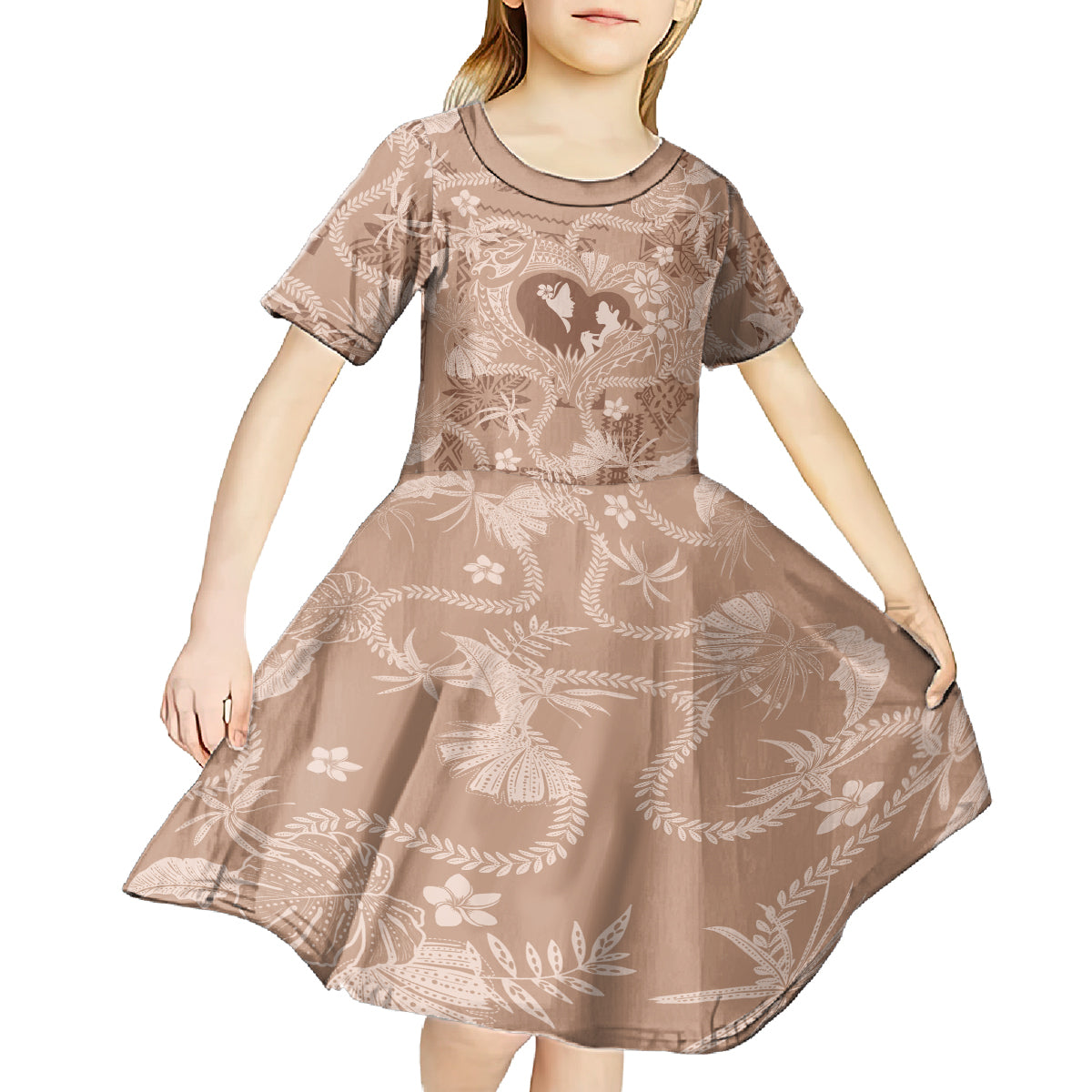 Hawaii Plumeria Kid Short Sleeve Dress Hau'oli la Makuahine Beige LT7 - Polynesian Pride
