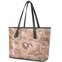 Hawaii Plumeria Leather Tote Bag Hau'oli la Makuahine Beige LT7 - Polynesian Pride