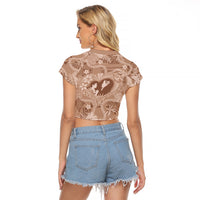 Hawaii Plumeria Raglan Cropped T Shirt Hau'oli la Makuahine Beige LT7 - Polynesian Pride