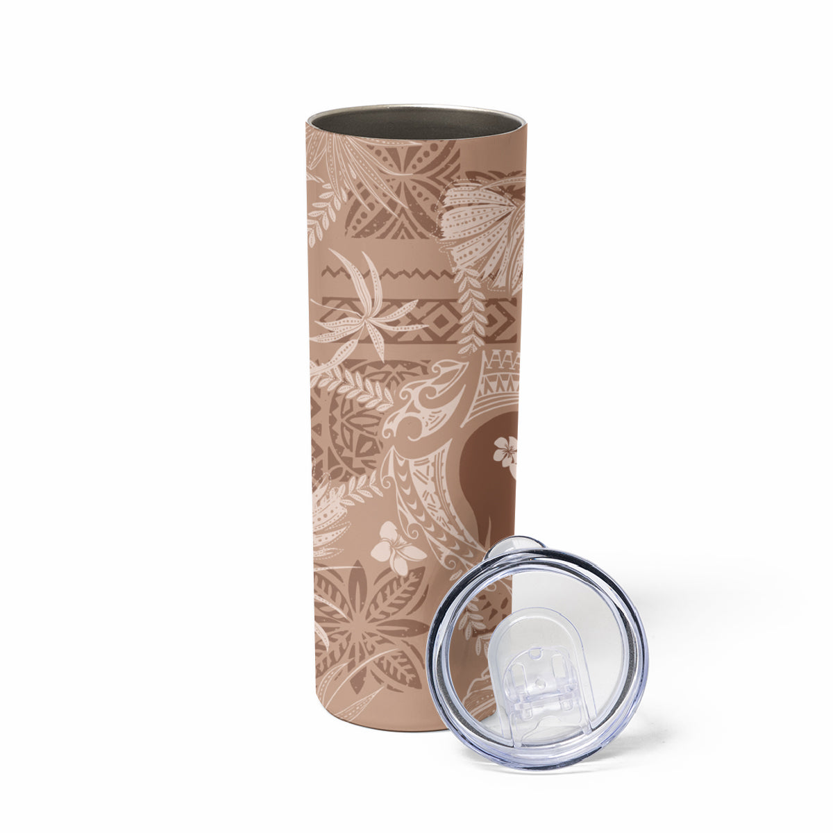 Hawaii Plumeria Skinny Tumbler Hau'oli la Makuahine Beige