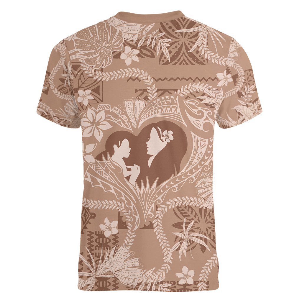 Hawaii Plumeria Women V Neck T Shirt Hau'oli la Makuahine Beige LT7 - Polynesian Pride