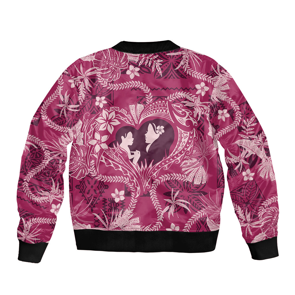 Hawaii Plumeria Bomber Jacket Hau'oli la Makuahine Rosy LT7 - Polynesian Pride