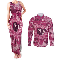 Hawaii Plumeria Couples Matching Tank Maxi Dress and Long Sleeve Button Shirt Hau'oli la Makuahine Rosy LT7 Pink - Polynesian Pride