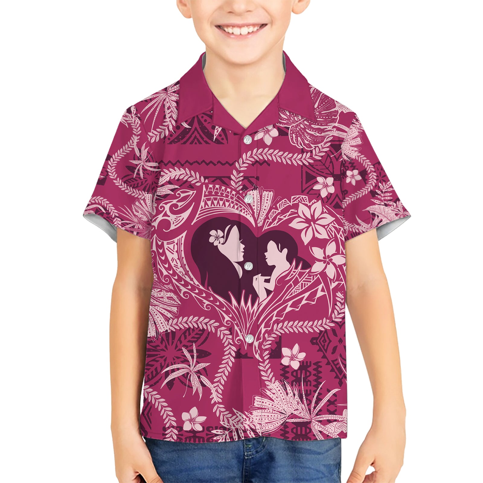 Hawaii Plumeria Kid Hawaiian Shirt Hau'oli la Makuahine Rosy LT7 Kid Pink - Polynesian Pride