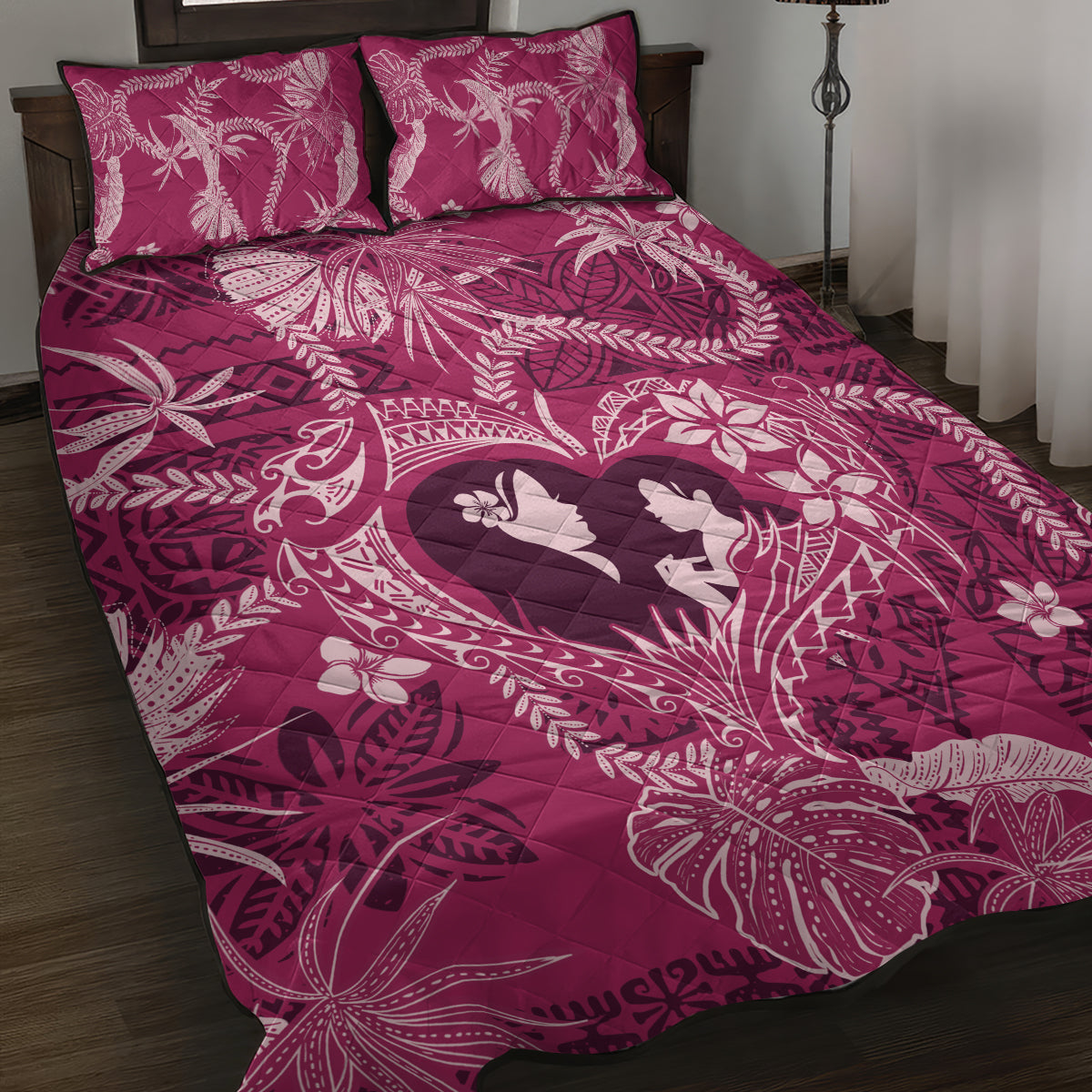 Hawaii Plumeria Quilt Bed Set Hau'oli la Makuahine Rosy LT7 Pink - Polynesian Pride
