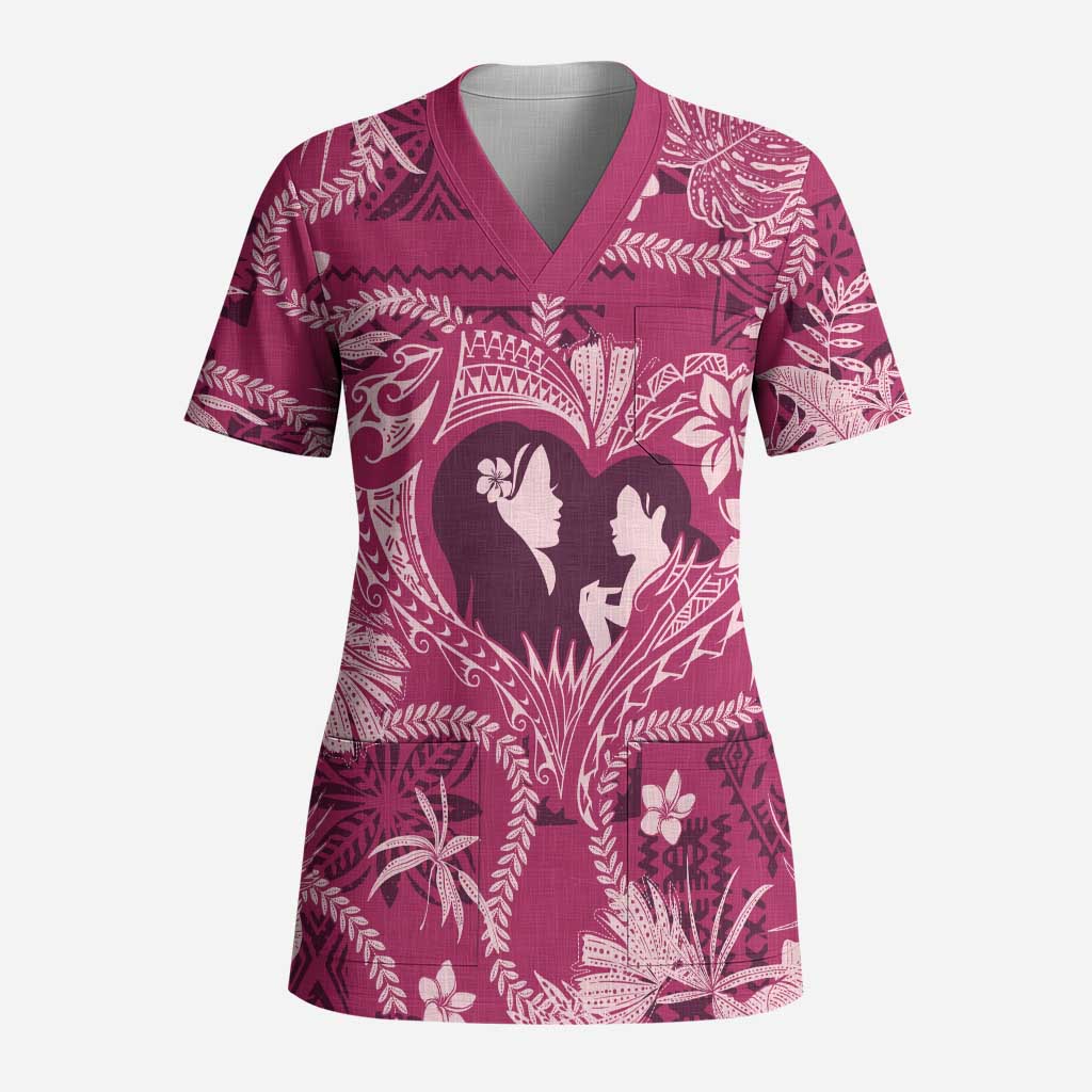 Hawaii Plumeria Scrub Top Hau'oli la Makuahine Rosy - Polynesian Pride