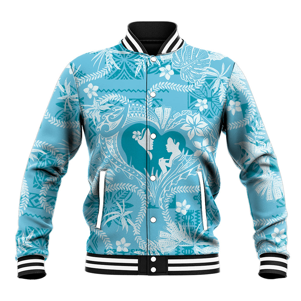 Hawaii Plumeria Baseball Jacket Hau'oli la Makuahine Turquoise LT7 Unisex Turquoise - Polynesian Pride