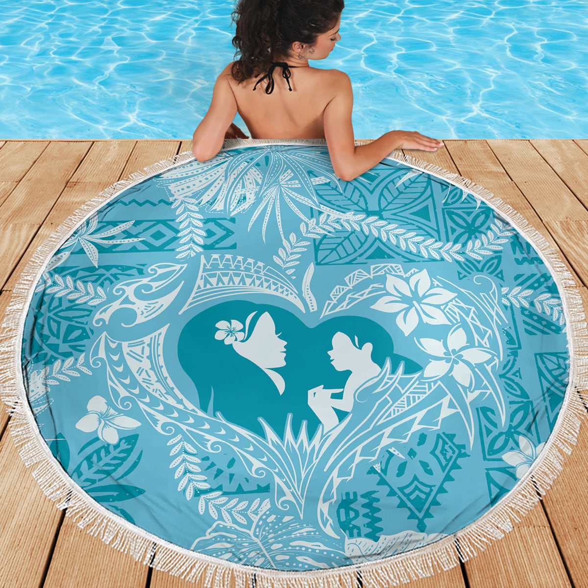 Hawaii Plumeria Beach Blanket Hau'oli la Makuahine Turquoise LT7 - Polynesian Pride