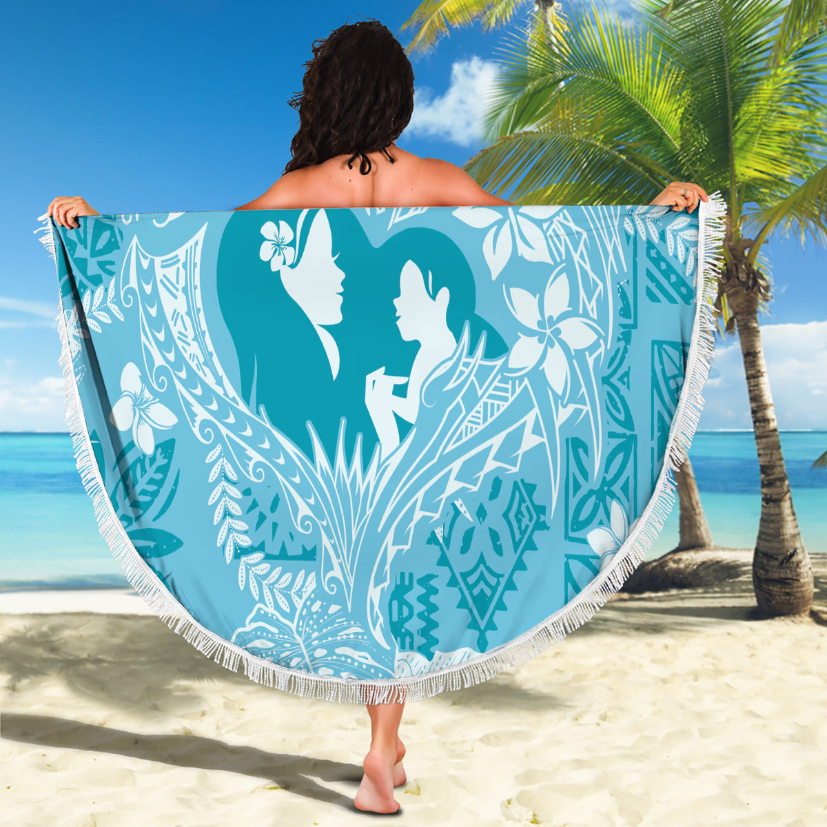Hawaii Plumeria Beach Blanket Hau'oli la Makuahine Turquoise LT7 - Polynesian Pride