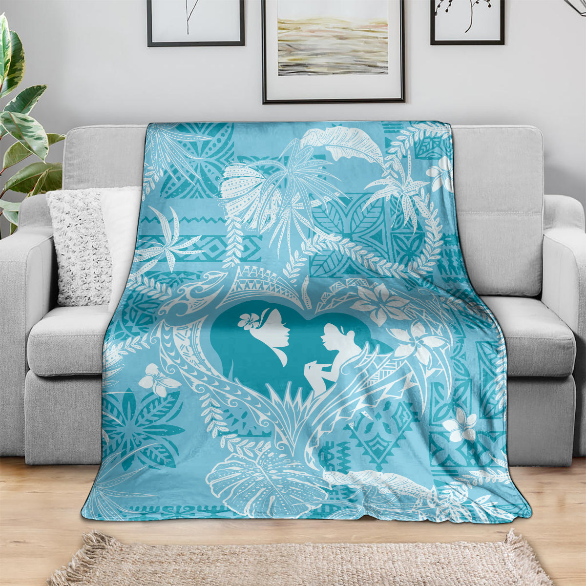 Hawaii Plumeria Blanket Hau'oli la Makuahine Turquoise LT7 - Polynesian Pride