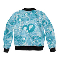 Hawaii Plumeria Bomber Jacket Hau'oli la Makuahine Turquoise LT7 - Polynesian Pride