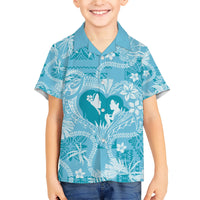 Hawaii Plumeria Family Matching Short Sleeve Bodycon Dress and Hawaiian Shirt Hau'oli la Makuahine Turquoise LT7 Son's Shirt Turquoise - Polynesian Pride