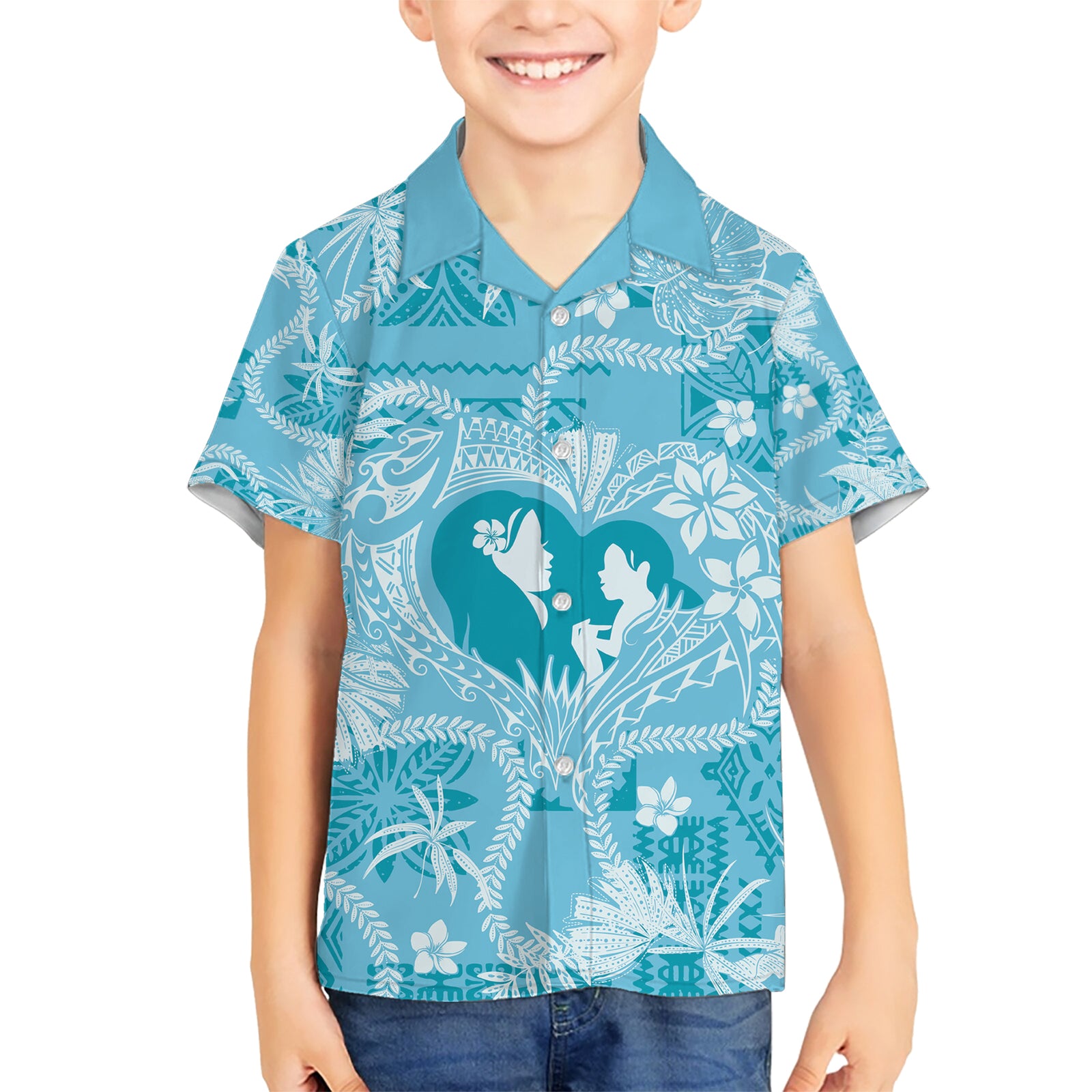 Hawaii Plumeria Kid Hawaiian Shirt Hau'oli la Makuahine Turquoise LT7 Kid Turquoise - Polynesian Pride