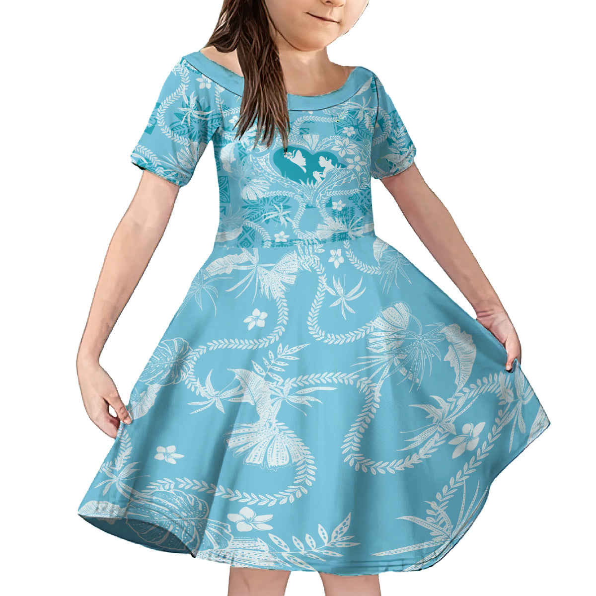 Hawaii Plumeria Kid Short Sleeve Dress Hau'oli la Makuahine Turquoise LT7 KID Turquoise - Polynesian Pride