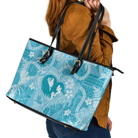 Hawaii Plumeria Leather Tote Bag Hau'oli la Makuahine Turquoise LT7 - Polynesian Pride