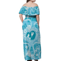 Hawaii Plumeria Off Shoulder Maxi Dress Hau'oli la Makuahine Turquoise LT7 - Polynesian Pride