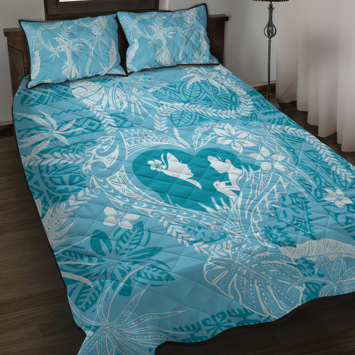 Hawaii Plumeria Quilt Bed Set Hau'oli la Makuahine Turquoise LT7 Turquoise - Polynesian Pride