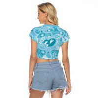 Hawaii Plumeria Raglan Cropped T Shirt Hau'oli la Makuahine Turquoise LT7 - Polynesian Pride