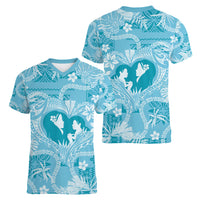 Hawaii Plumeria Women V Neck T Shirt Hau'oli la Makuahine Turquoise LT7 - Polynesian Pride