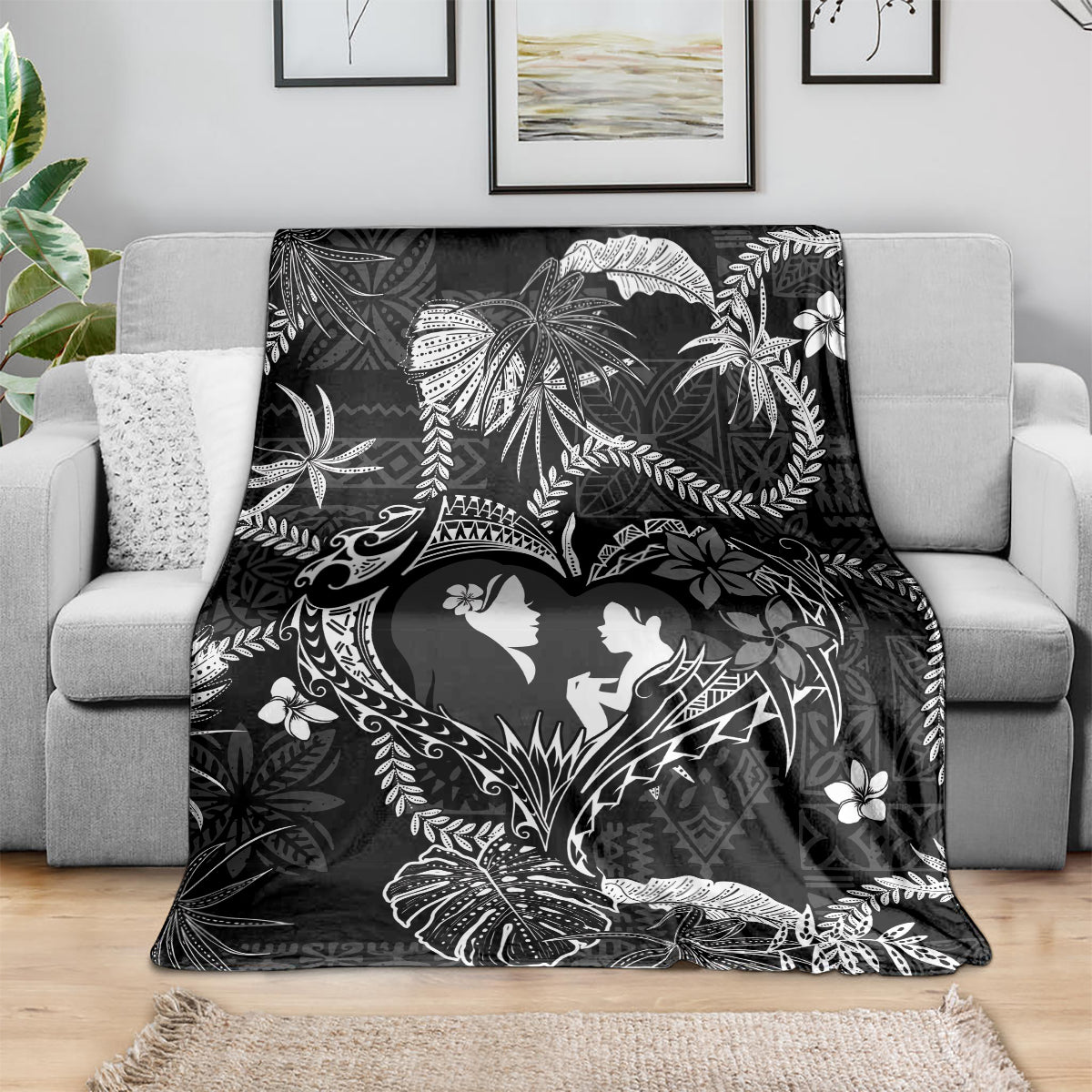 Hawaii Plumeria Blanket Hau'oli la Makuahine Monochrome LT7 - Polynesian Pride