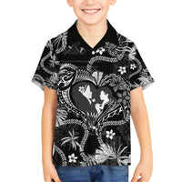 Hawaii Plumeria Family Matching Long Sleeve Bodycon Dress and Hawaiian Shirt Hau'oli la Makuahine Monochrome LT7 Son's Shirt Black - Polynesian Pride