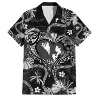 Hawaii Plumeria Family Matching Off Shoulder Maxi Dress and Hawaiian Shirt Hau'oli la Makuahine Monochrome LT7 Dad's Shirt - Short Sleeve Black - Polynesian Pride