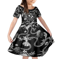 Hawaii Plumeria Kid Short Sleeve Dress Hau'oli la Makuahine Monochrome LT7 KID Black - Polynesian Pride