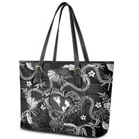Hawaii Plumeria Leather Tote Bag Hau'oli la Makuahine Monochrome LT7 - Polynesian Pride