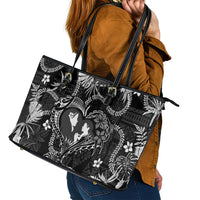 Hawaii Plumeria Leather Tote Bag Hau'oli la Makuahine Monochrome LT7 - Polynesian Pride