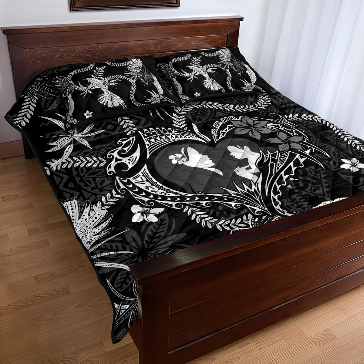 Hawaii Plumeria Quilt Bed Set Hau'oli la Makuahine Monochrome LT7 - Polynesian Pride