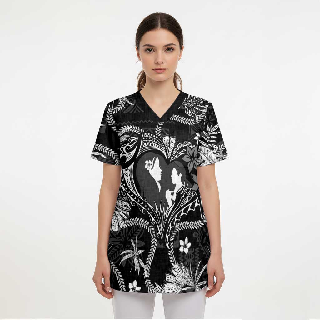 Hawaii Plumeria Scrub Top Hau'oli la Makuahine Monochrome - Polynesian Pride