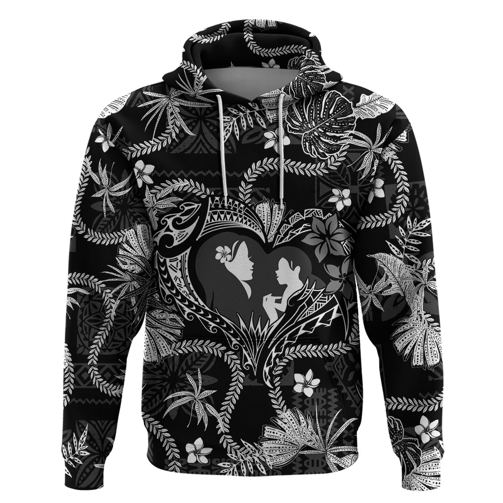 Hawaii Plumeria Zip Hoodie Hau'oli la Makuahine Monochrome LT7 Pullover Hoodie Black - Polynesian Pride