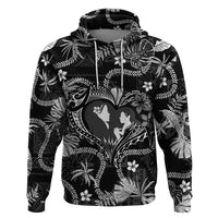 Hawaii Plumeria Zip Hoodie Hau'oli la Makuahine Monochrome LT7 Pullover Hoodie Black - Polynesian Pride