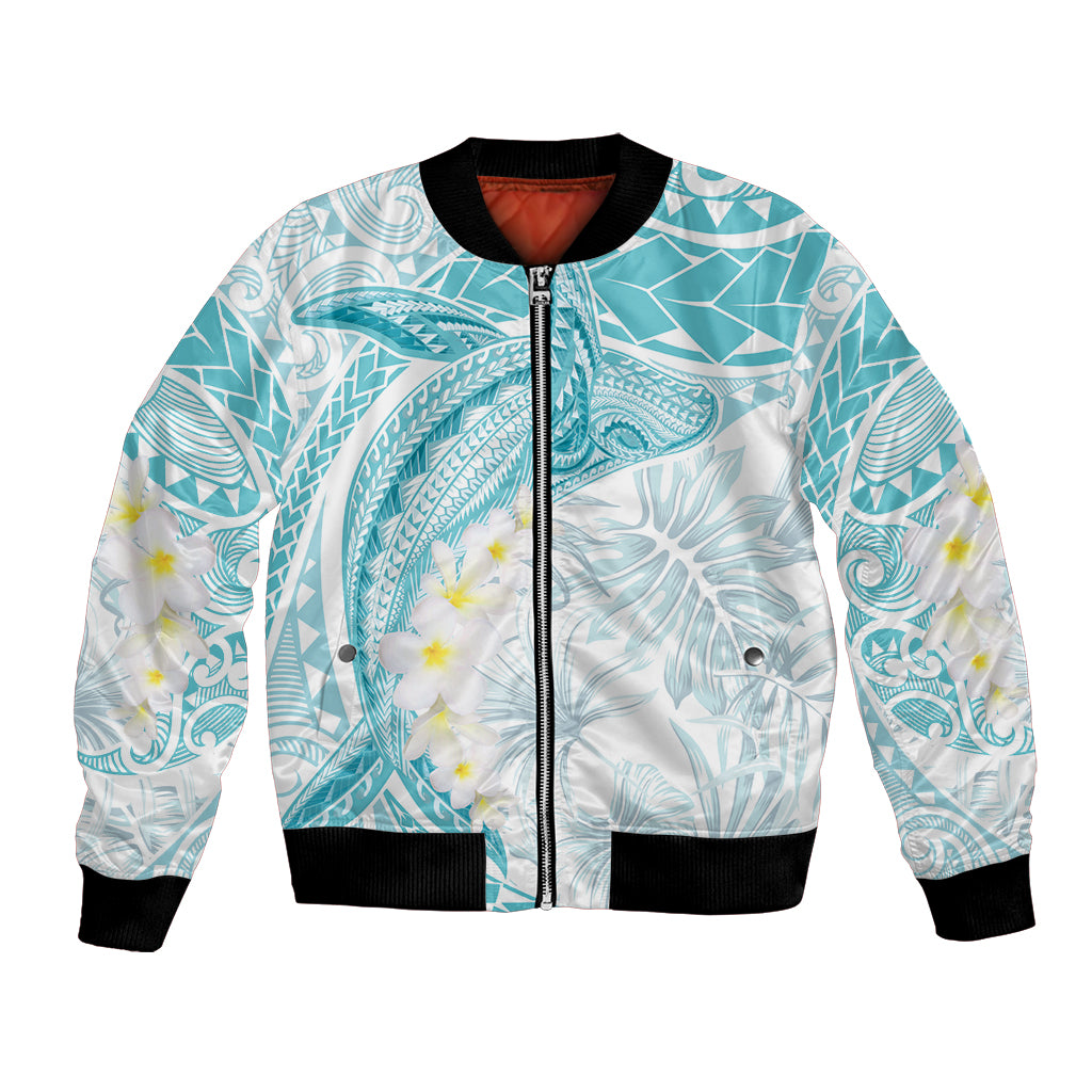 Polynesia Humpback Whale Bomber Jacket Tropical Plumeria Turquoise