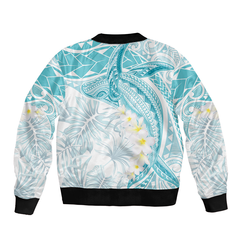 Polynesia Humpback Whale Bomber Jacket Tropical Plumeria Turquoise