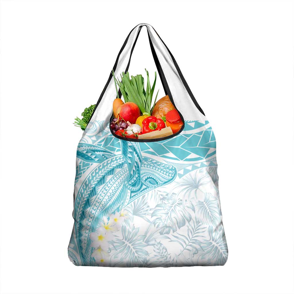 Polynesia Humpback Whale Grocery Bag Tropical Plumeria Turquoise