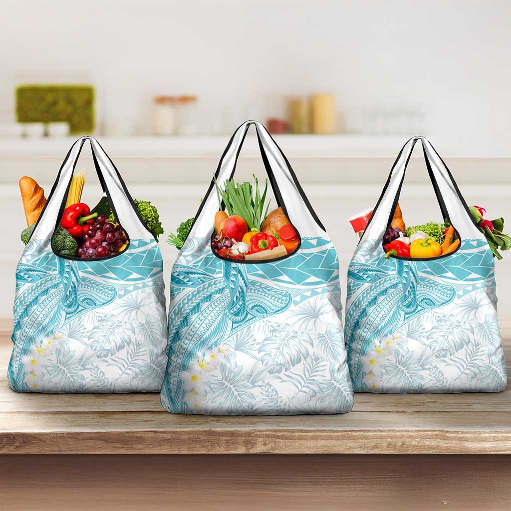 Polynesia Humpback Whale Grocery Bag Tropical Plumeria Turquoise