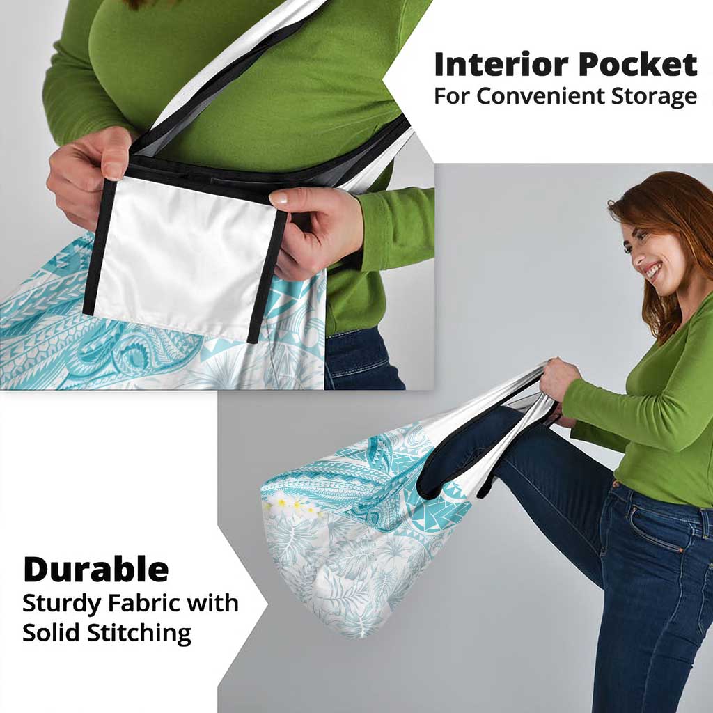 Polynesia Humpback Whale Grocery Bag Tropical Plumeria Turquoise