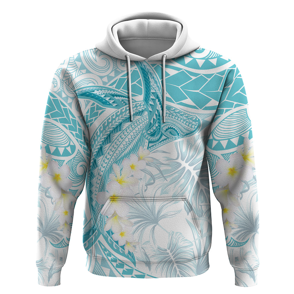 Polynesia Humpback Whale Zip Hoodie Tropical Plumeria Turquoise