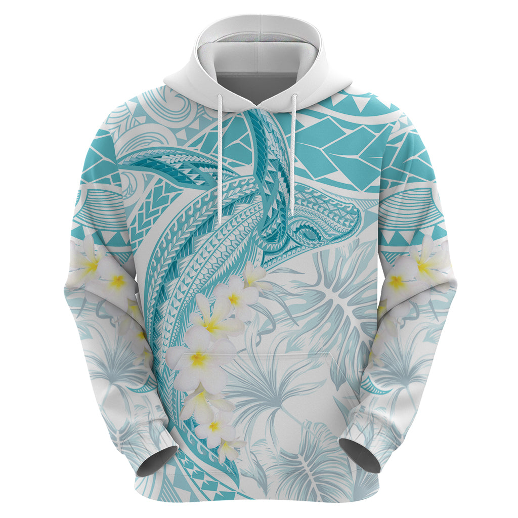 Polynesia Humpback Whale Zip Hoodie Tropical Plumeria Turquoise