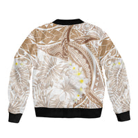 Polynesia Humpback Whale Bomber Jacket Tropical Plumeria Beige