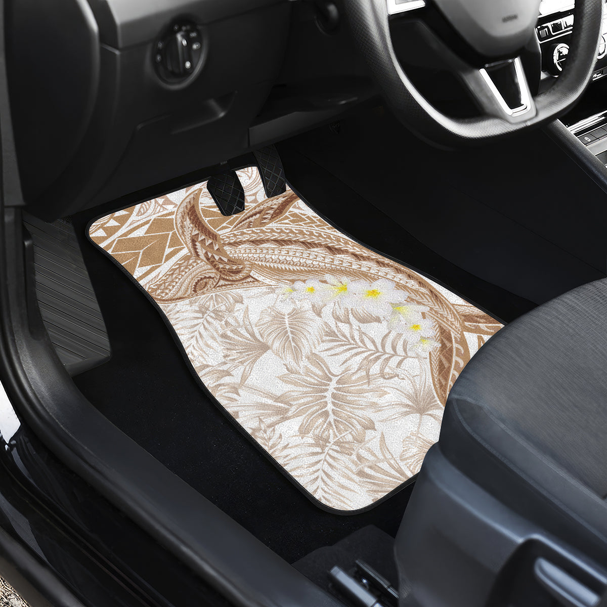 Polynesia Humpback Whale Car Mats Tropical Plumeria Beige