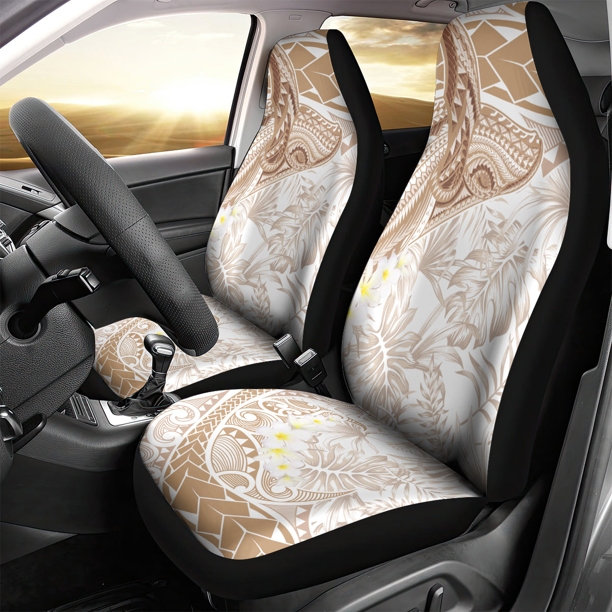 Polynesia Humpback Whale Car Seat Cover Tropical Plumeria Beige