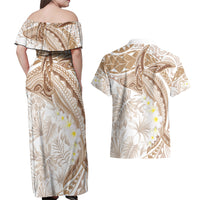 Polynesia Humpback Whale Couples Matching Off Shoulder Maxi Dress and Hawaiian Shirt Tropical Plumeria Beige