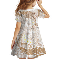 Polynesia Humpback Whale Family Matching Long Sleeve Bodycon Dress and Hawaiian Shirt Tropical Plumeria Beige