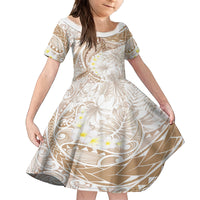 Polynesia Humpback Whale Family Matching Off Shoulder Short Dress and Hawaiian Shirt Tropical Plumeria Beige