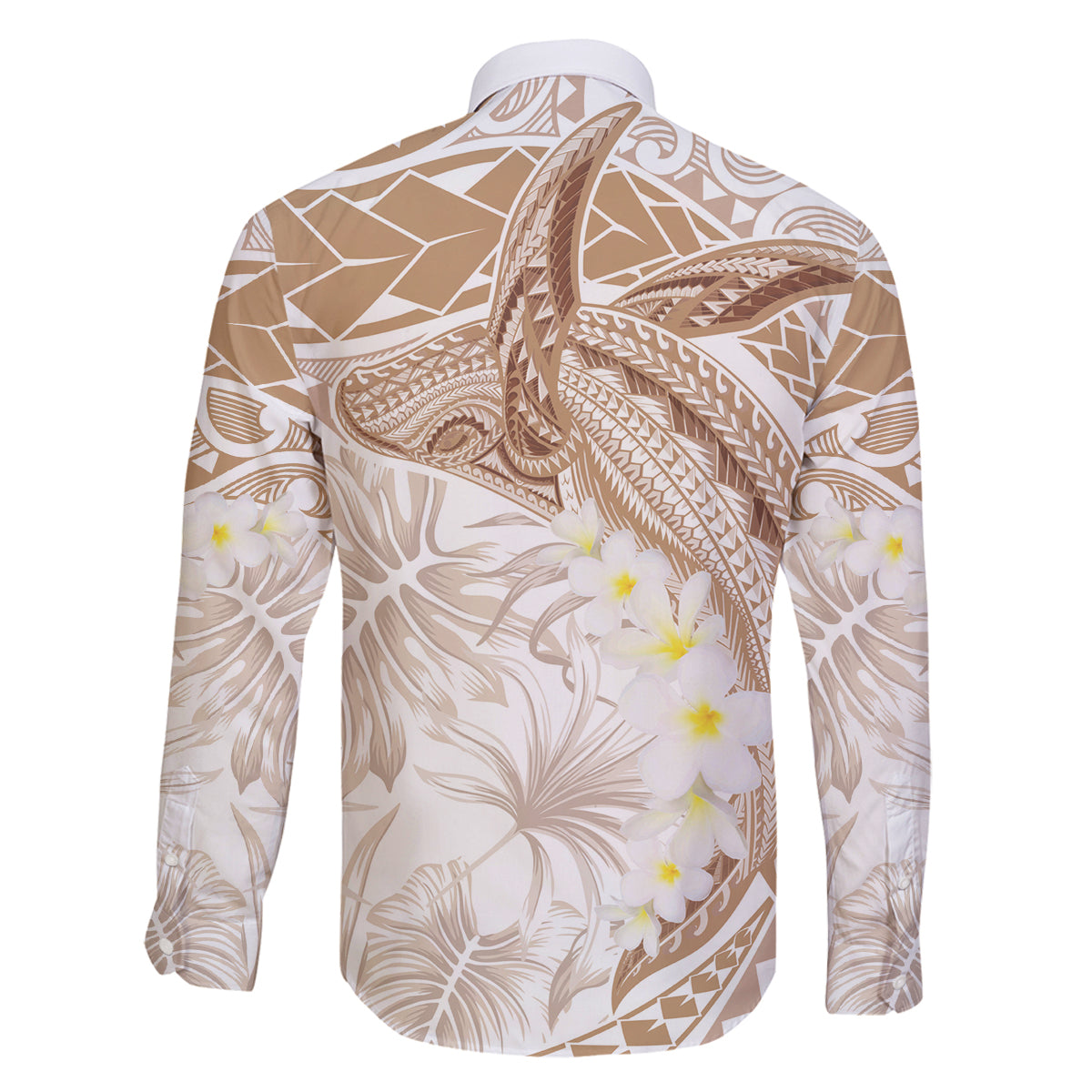 Polynesia Humpback Whale Family Matching Off Shoulder Short Dress and Hawaiian Shirt Tropical Plumeria Beige