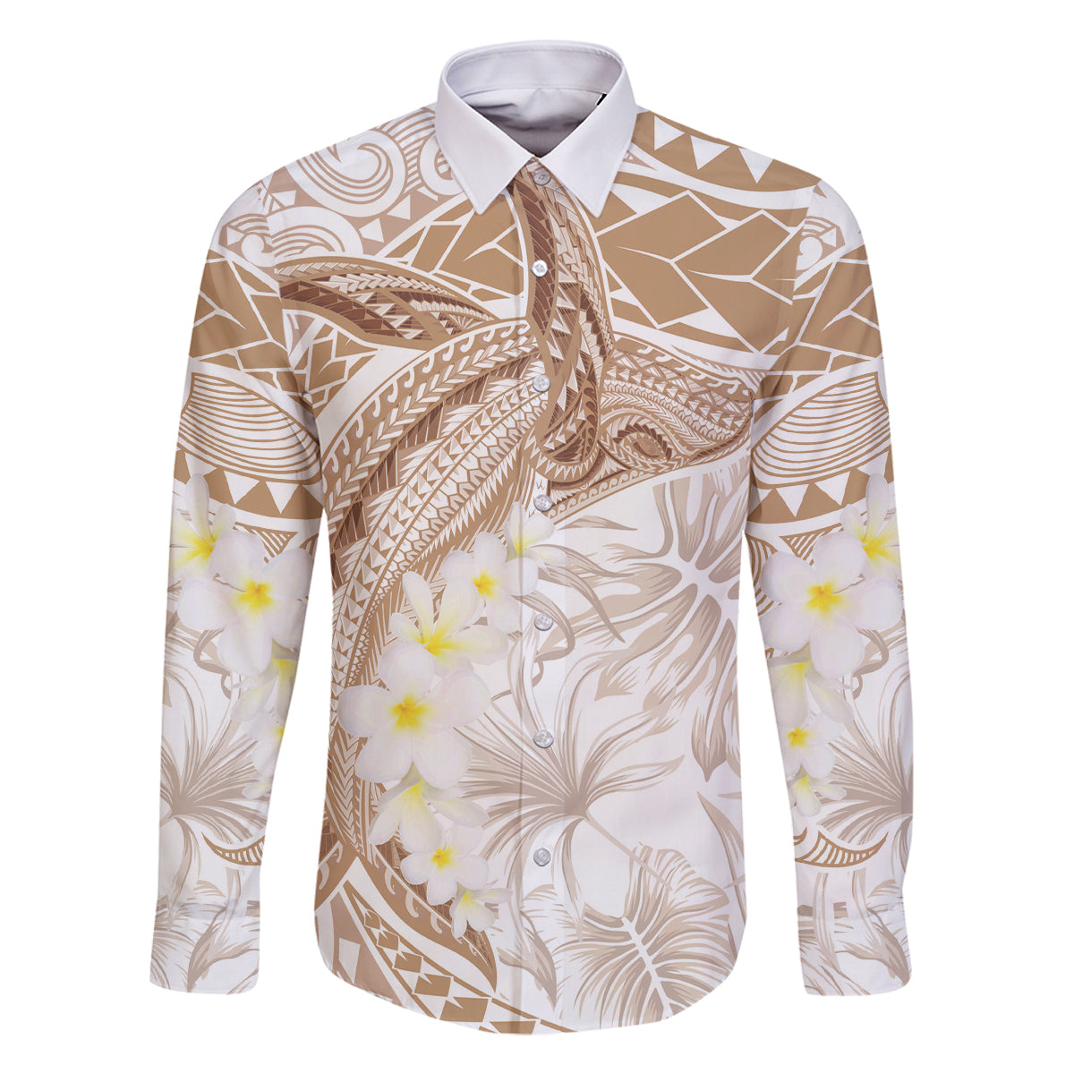 Polynesia Humpback Whale Family Matching Tank Maxi Dress and Hawaiian Shirt Tropical Plumeria Beige