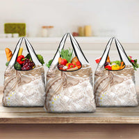 Polynesia Humpback Whale Grocery Bag Tropical Plumeria Beige