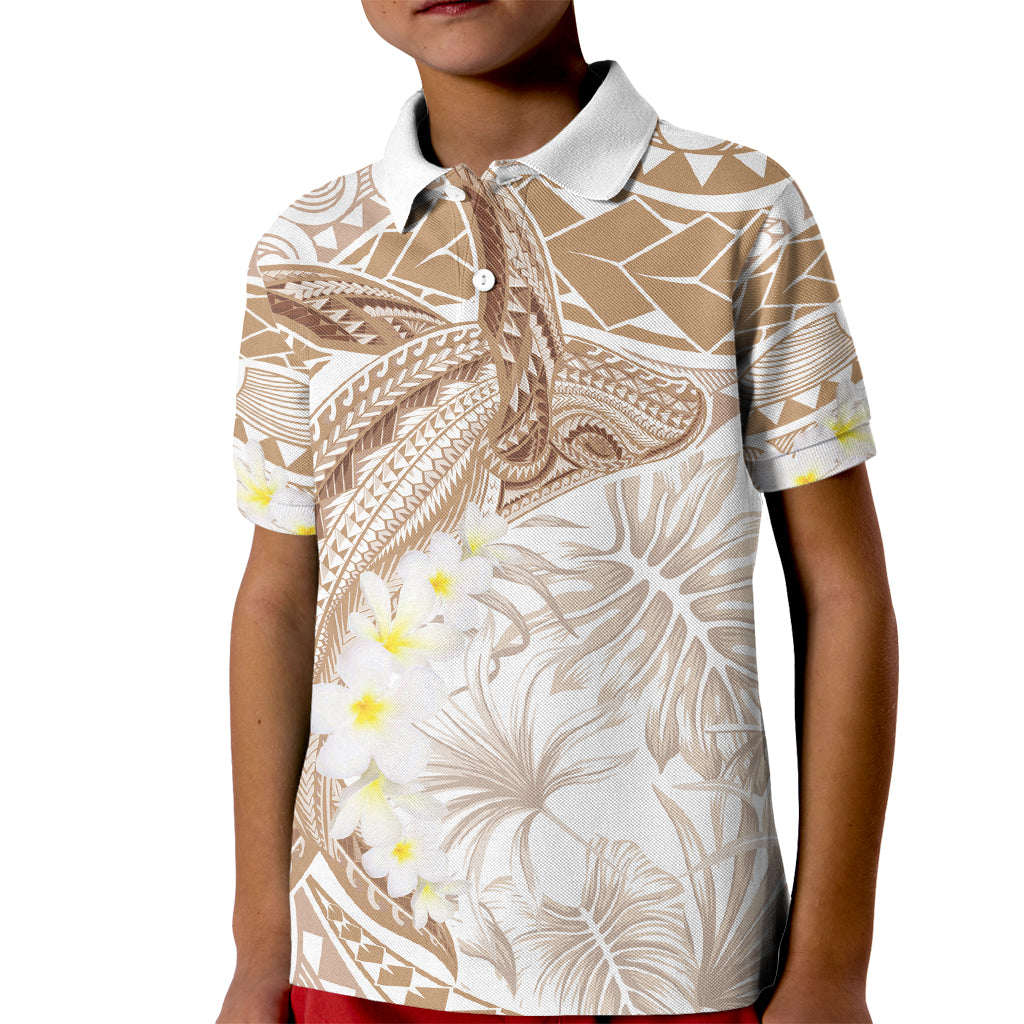 Polynesia Humpback Whale Kid Polo Shirt Tropical Plumeria Beige